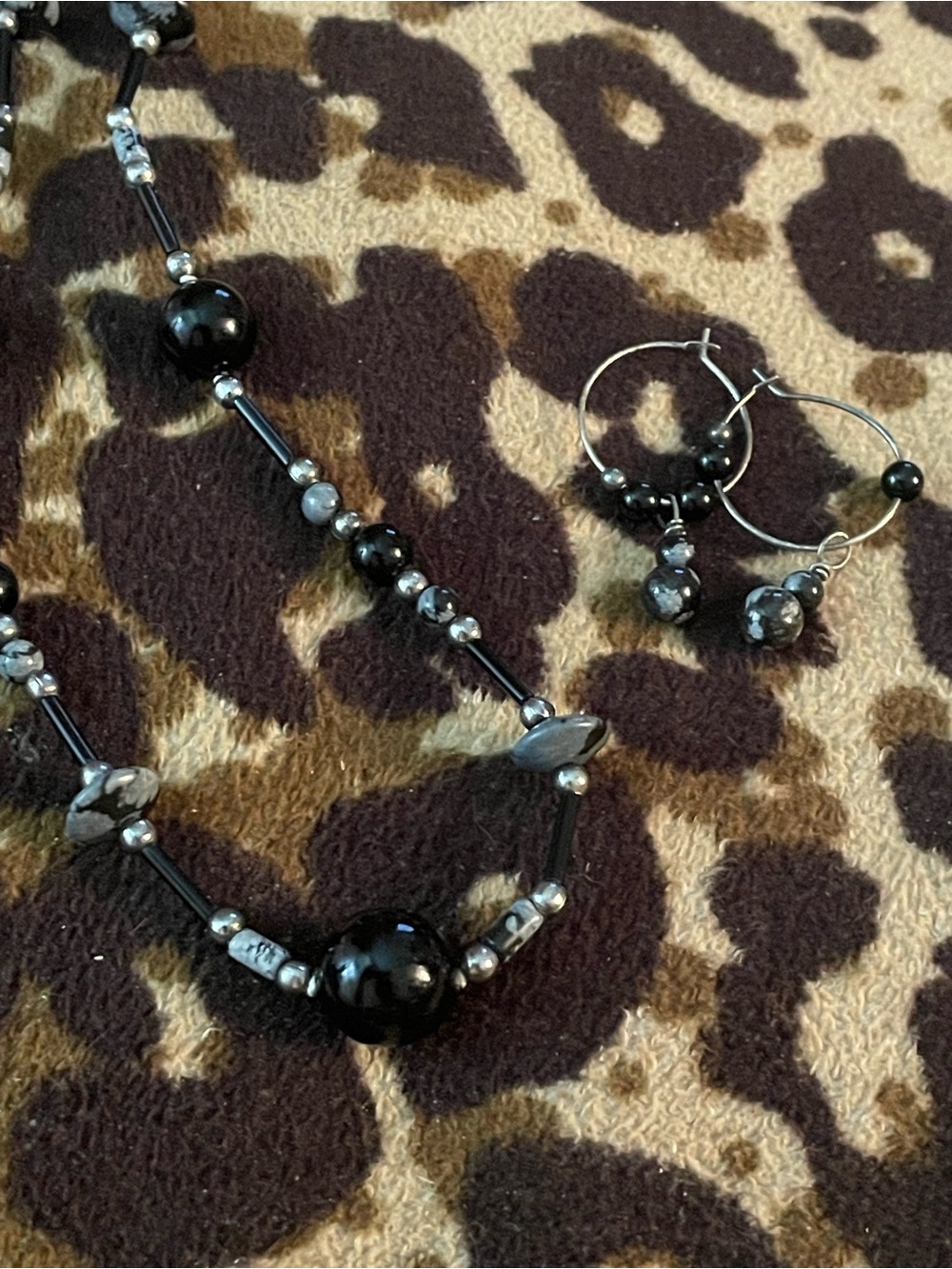 Black Beaded Necklace and Hoop Earring Set 20” with ext 23” - Picture 1 of 5